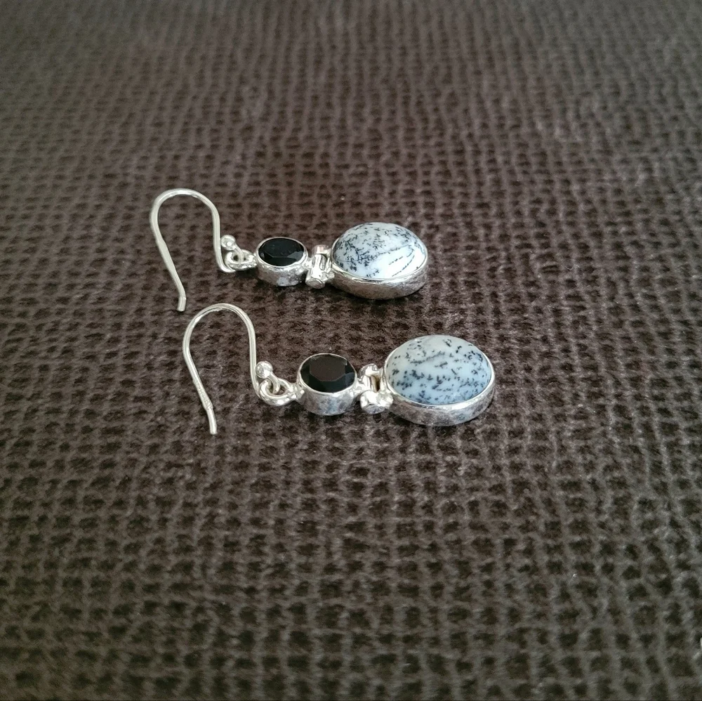 Shivam Oval Shaped Dendritic Agate Earrings - Picture 10 of 14